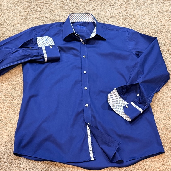 Marcello Sport Shirt Mens Size L Modern Fit Navy - Picture 2 of 7